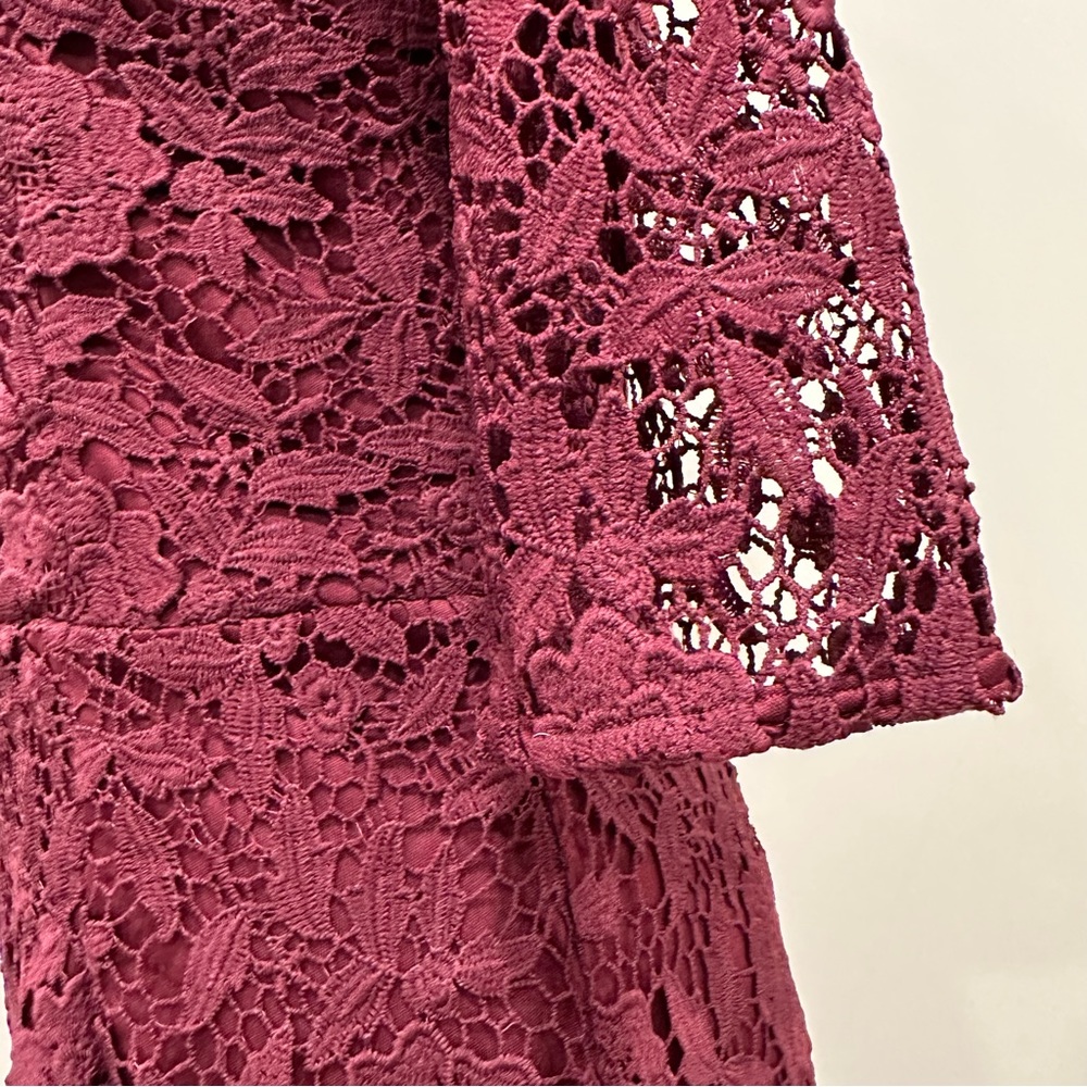 SOIEBLU Sangria Wine Floral-Lace Three-Quarter Sleeve Dress Size Medium - Picture 10 of 16